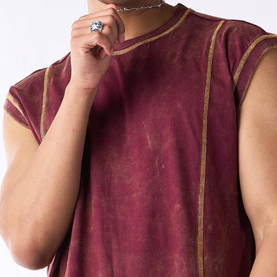 Crew neck oversized vest with contrast embroidery