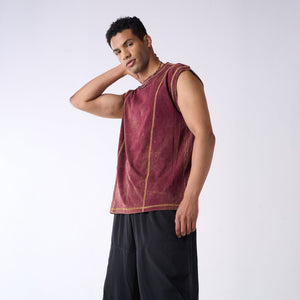 Crew neck oversized vest with contrast embroidery