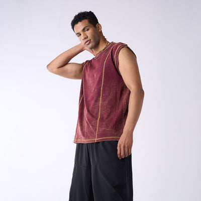 Crew neck oversized vest with contrast embroidery