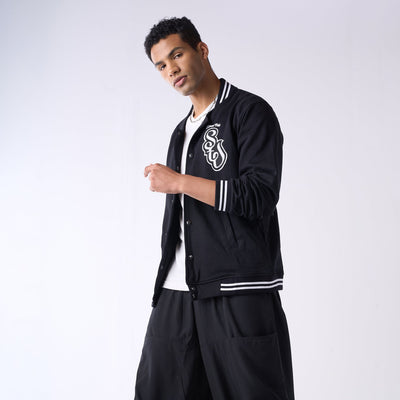 Black monochrome varsity jacket