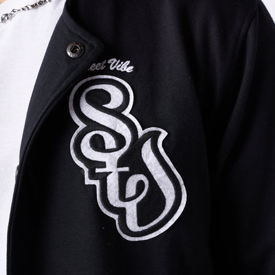 Black monochrome varsity jacket