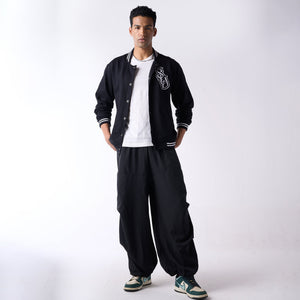 Black monochrome varsity jacket