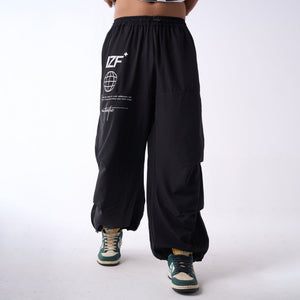 Black Printed Air Parachute Pants for Men