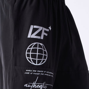 Black Printed Air Parachute Pants for Men