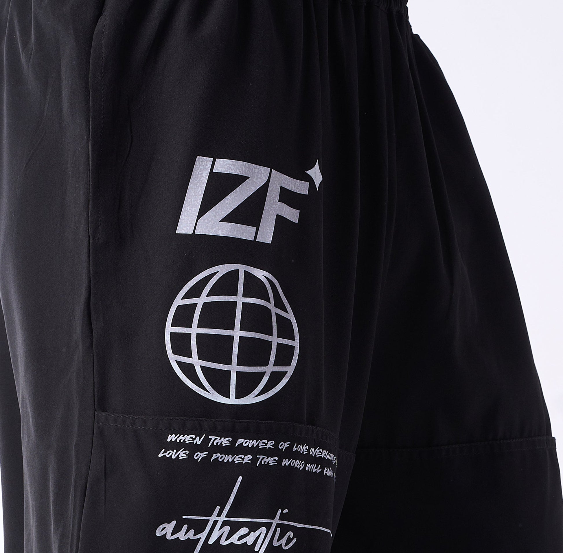 Black Printed Air Parachute Pants for Men