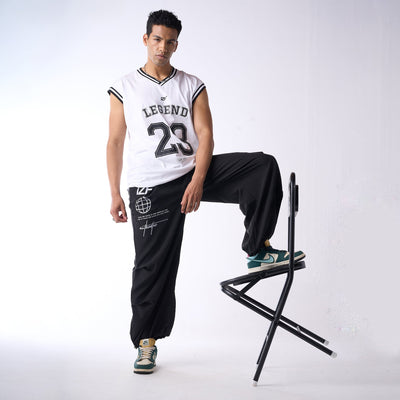 Black Printed Air Parachute Pants for Men