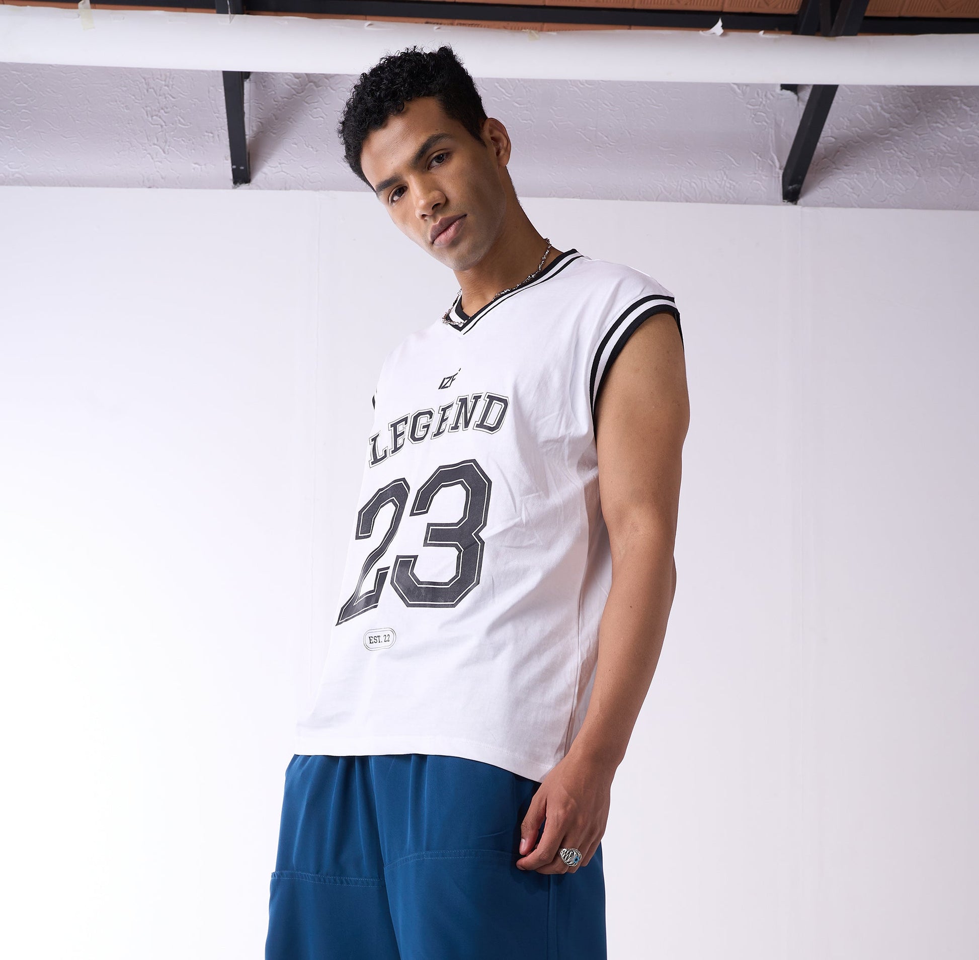 White graphic printed basketball style vest