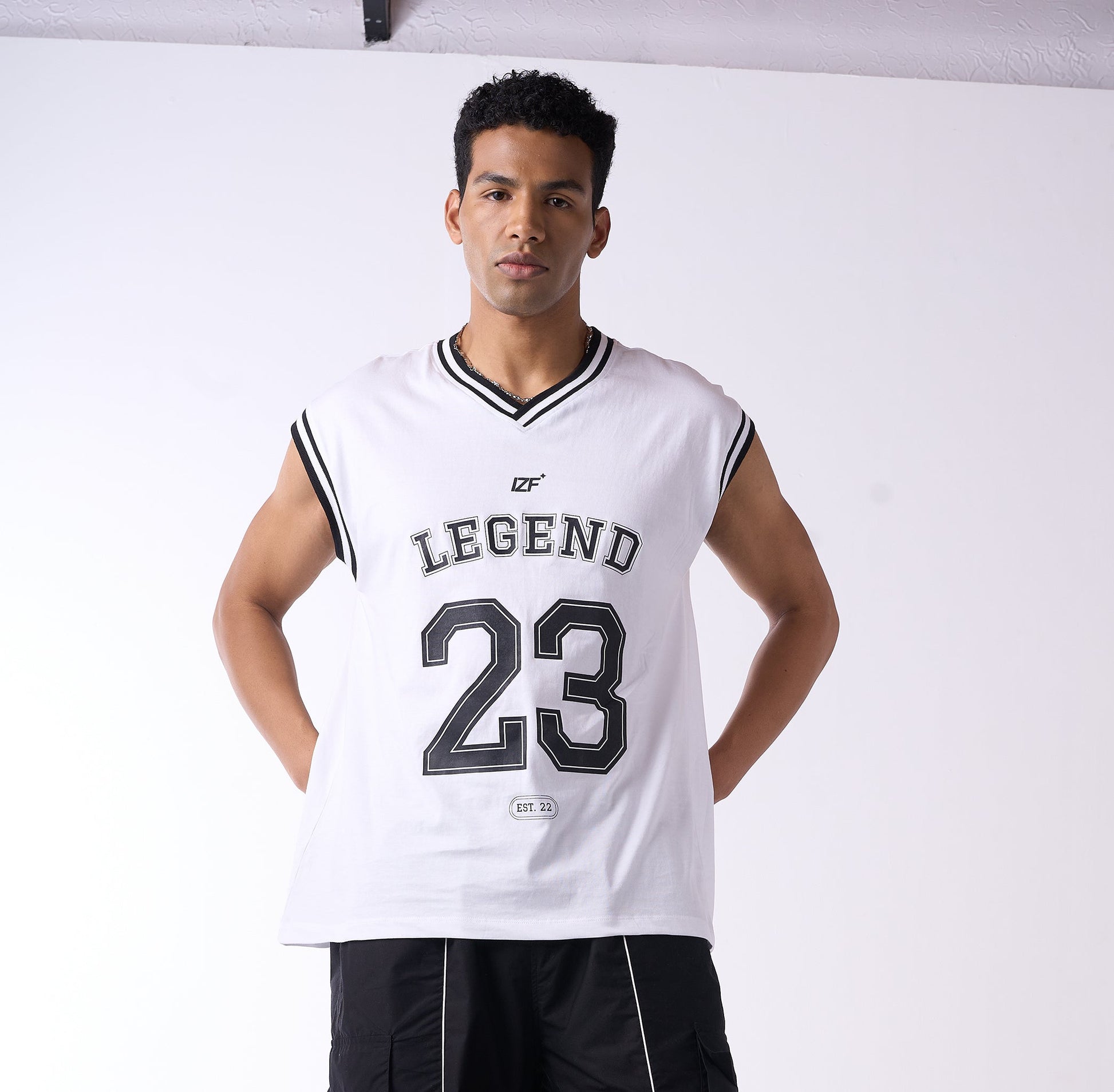White graphic printed basketball style vest