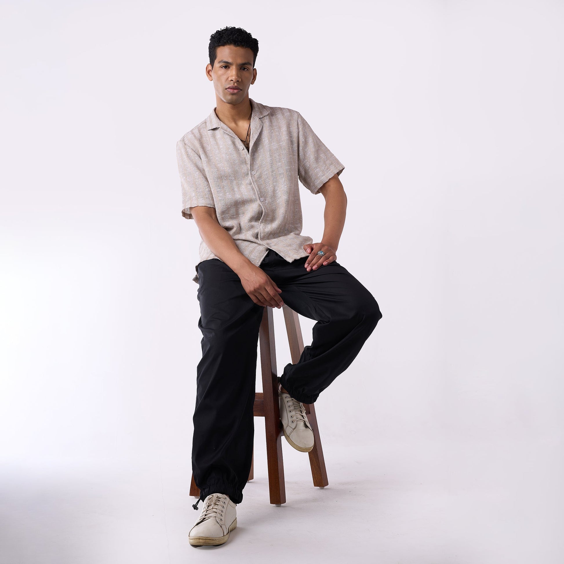 Grey handloom textured resort shirt