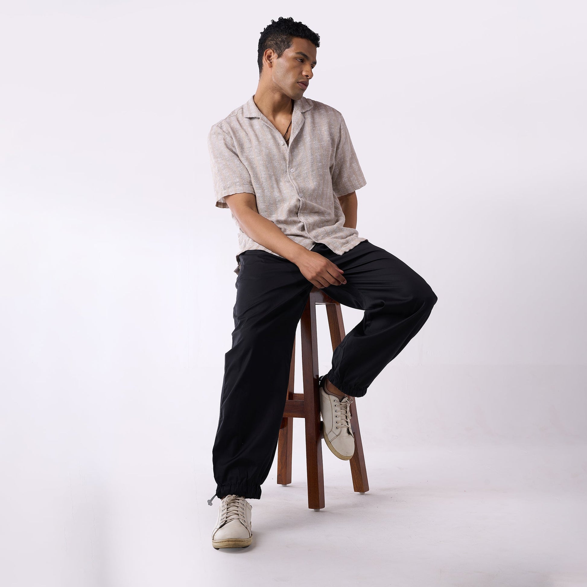 Grey handloom textured resort shirt