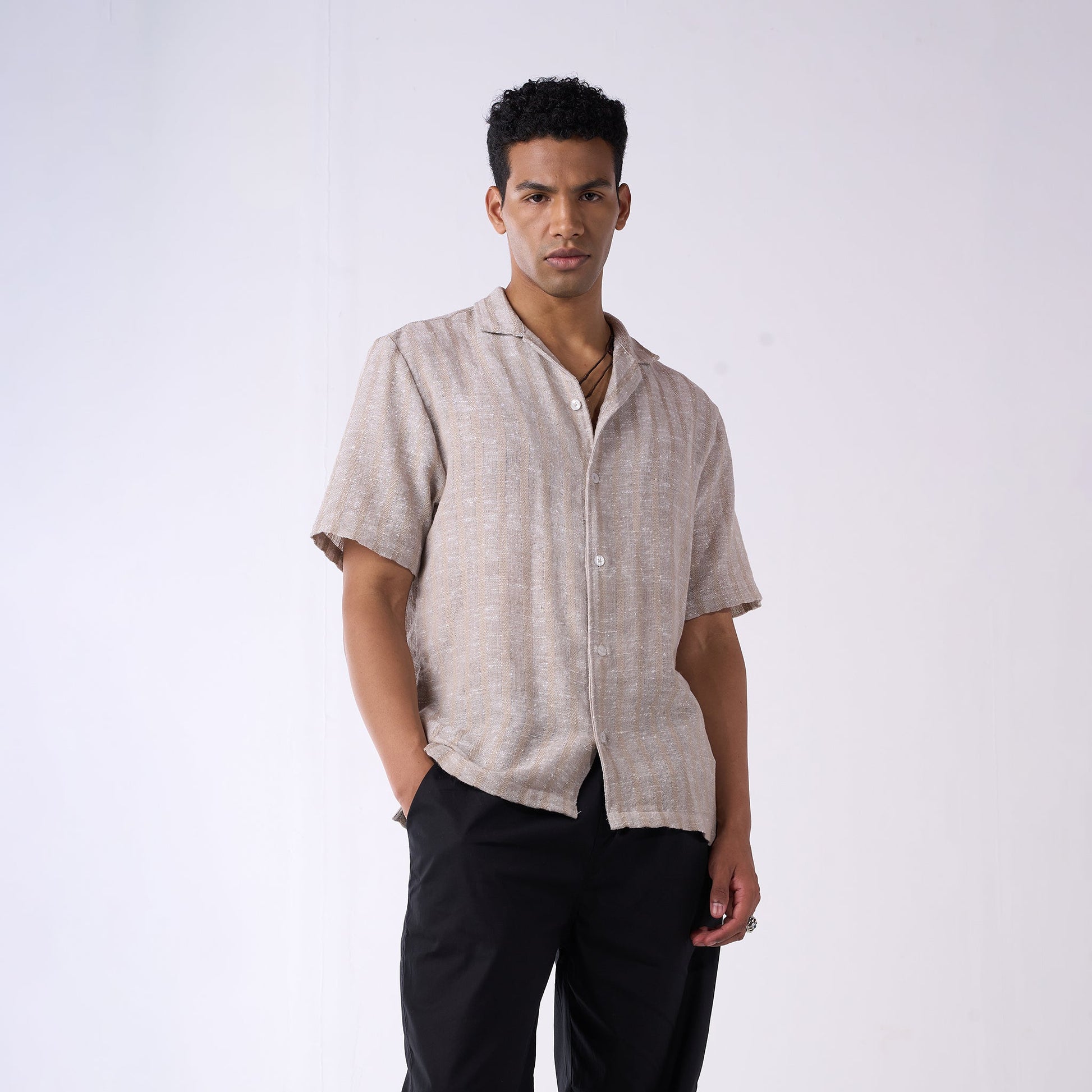 Grey handloom textured resort shirt