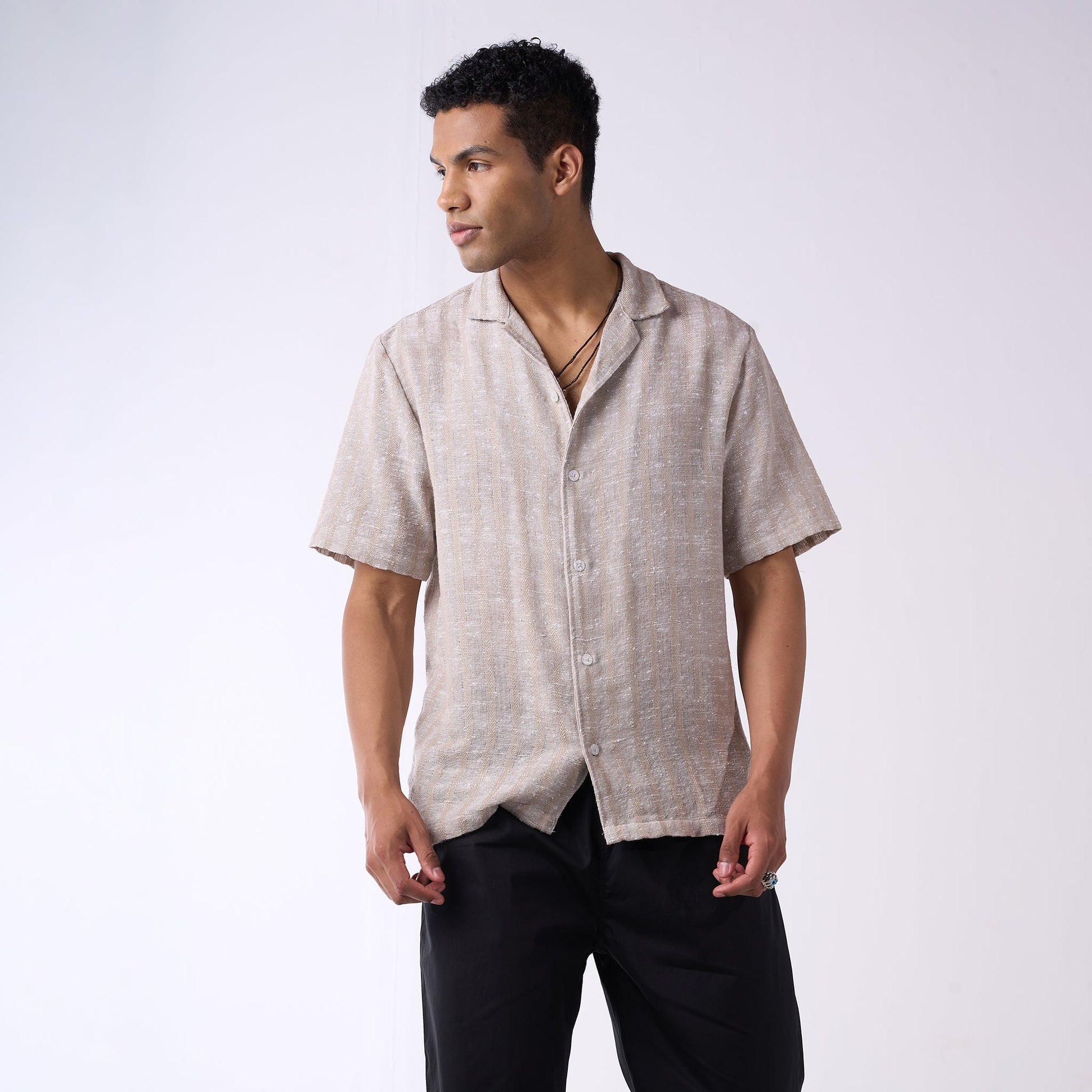 Grey handloom textured resort shirt