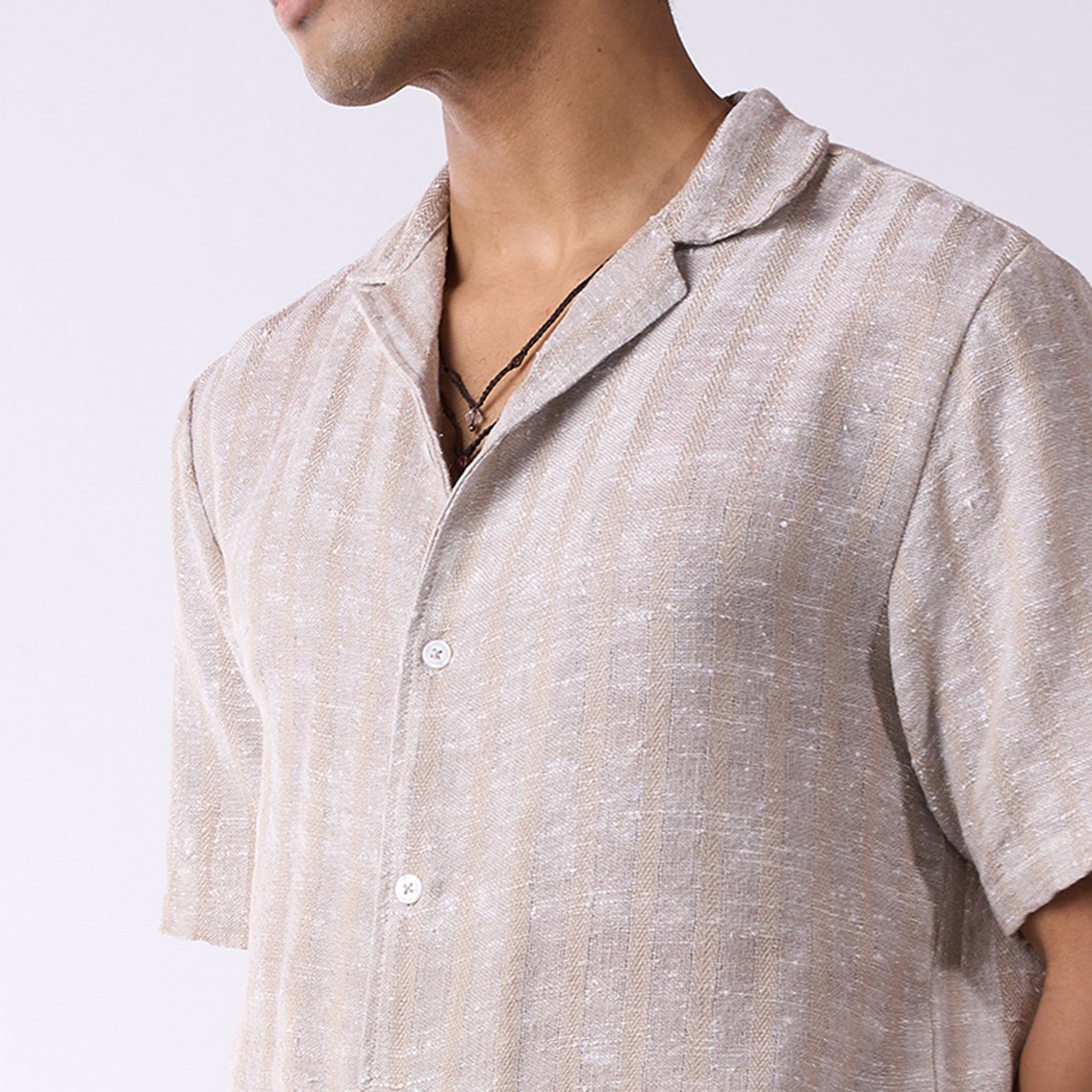 Grey handloom textured resort shirt