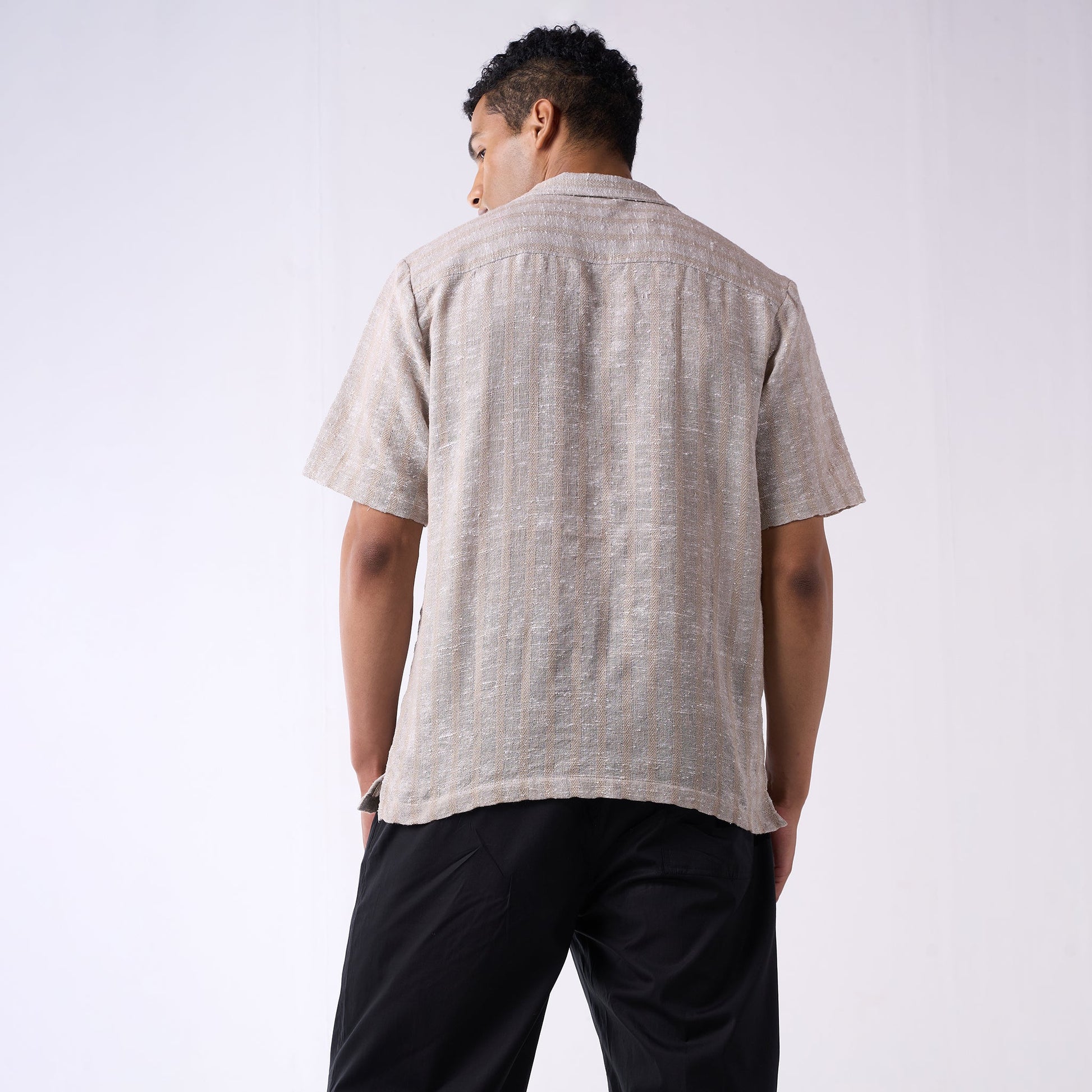 Grey handloom textured resort shirt