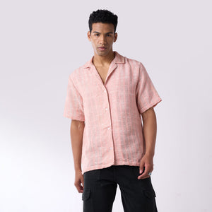 Pink handloom textured resort shirt men