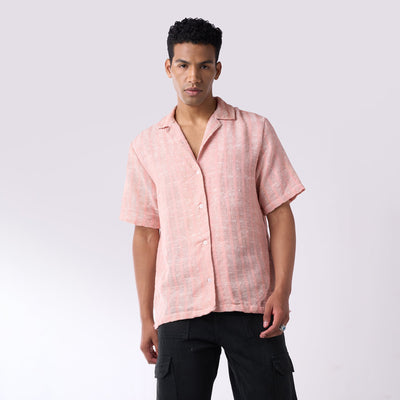 Pink handloom textured resort shirt men