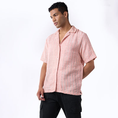 Pink handloom textured resort shirt men