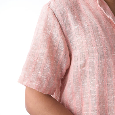 Pink handloom textured resort shirt men