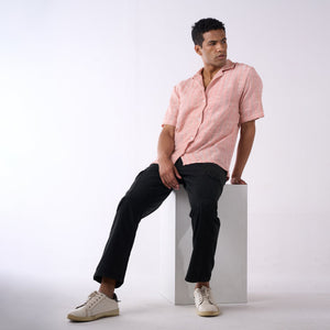 Pink handloom textured resort shirt men