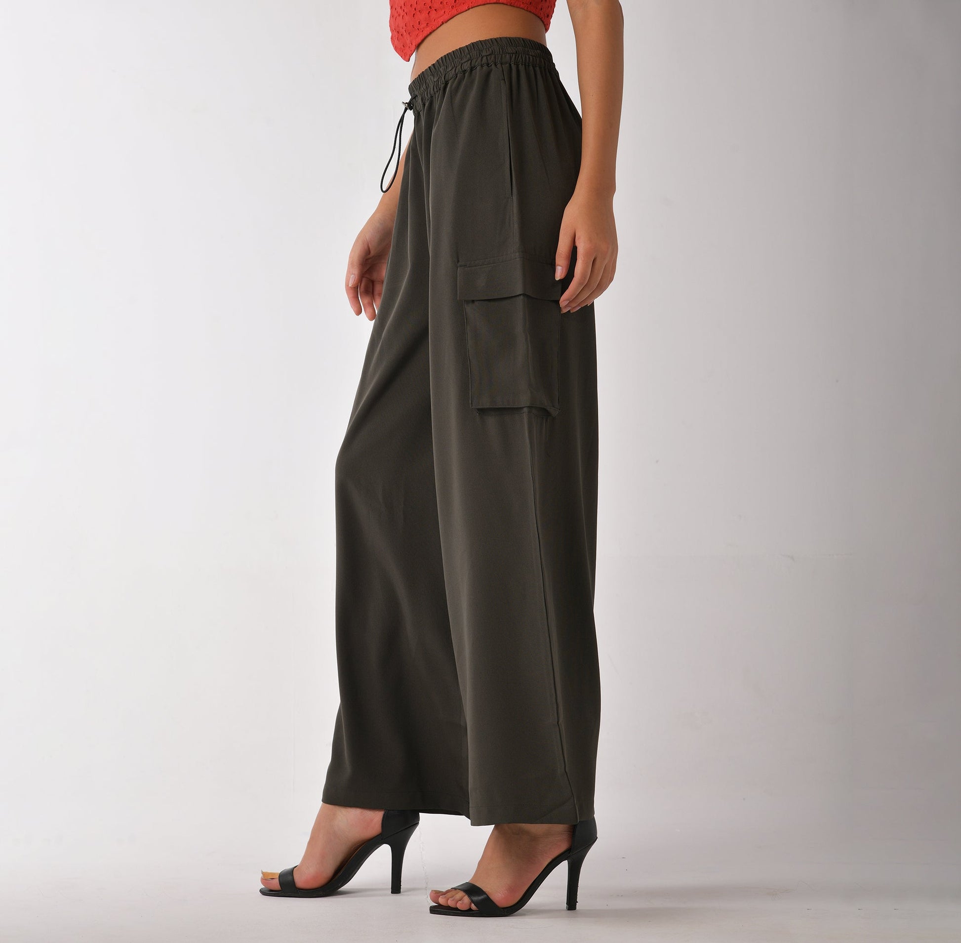 Women's olive baggy air High-Waisted Cargo Pants