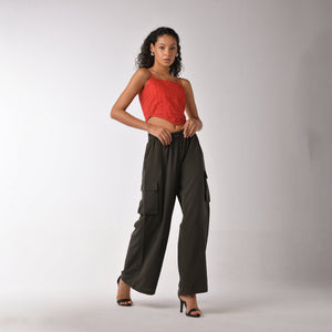 Women's olive baggy air High-Waisted Cargo Pants