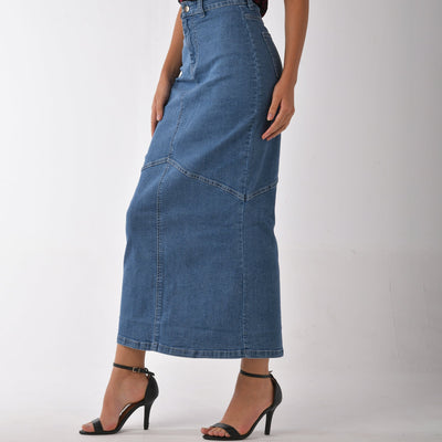 Denim Maxi Skirt - Blue