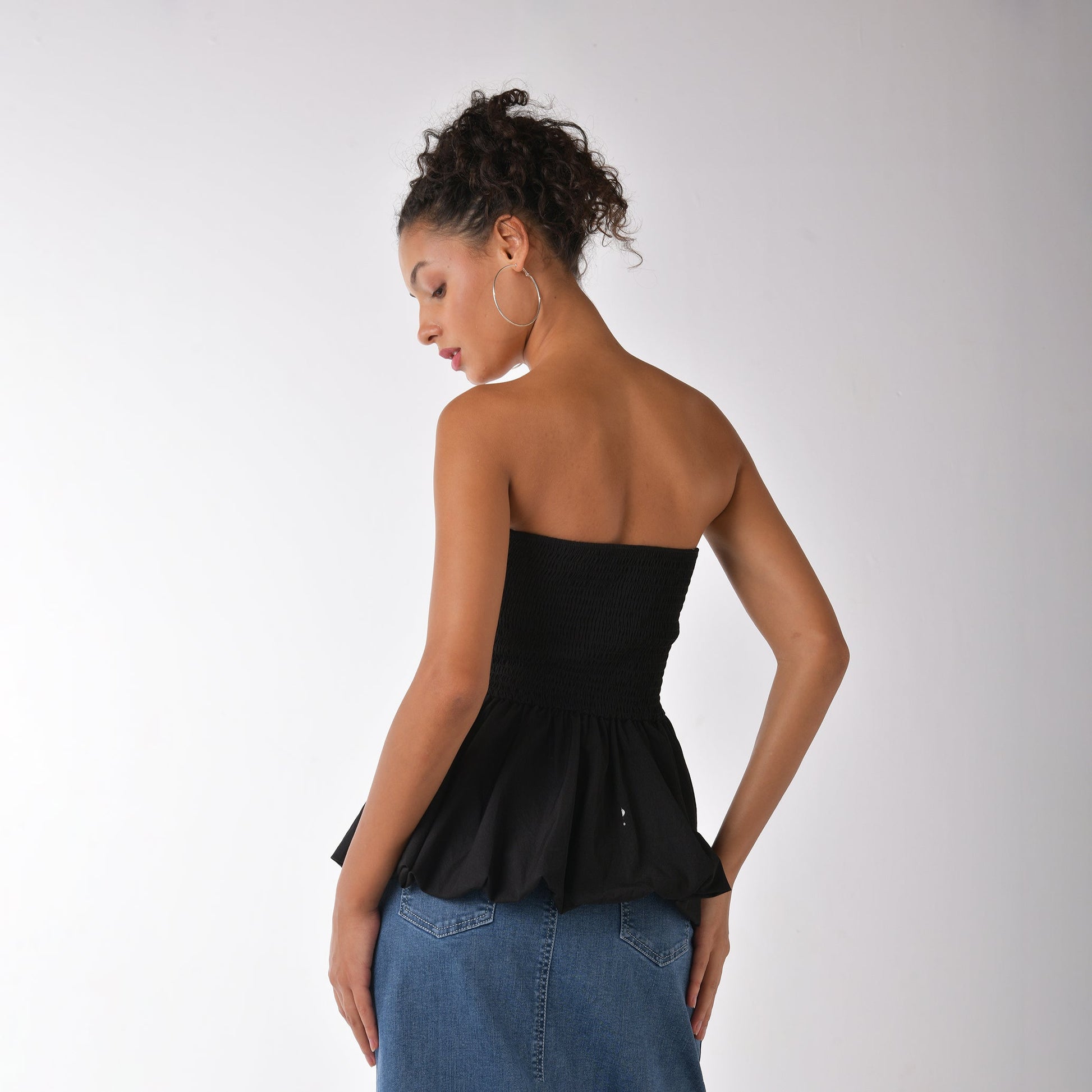 Black Off-shoulder Bubble Top