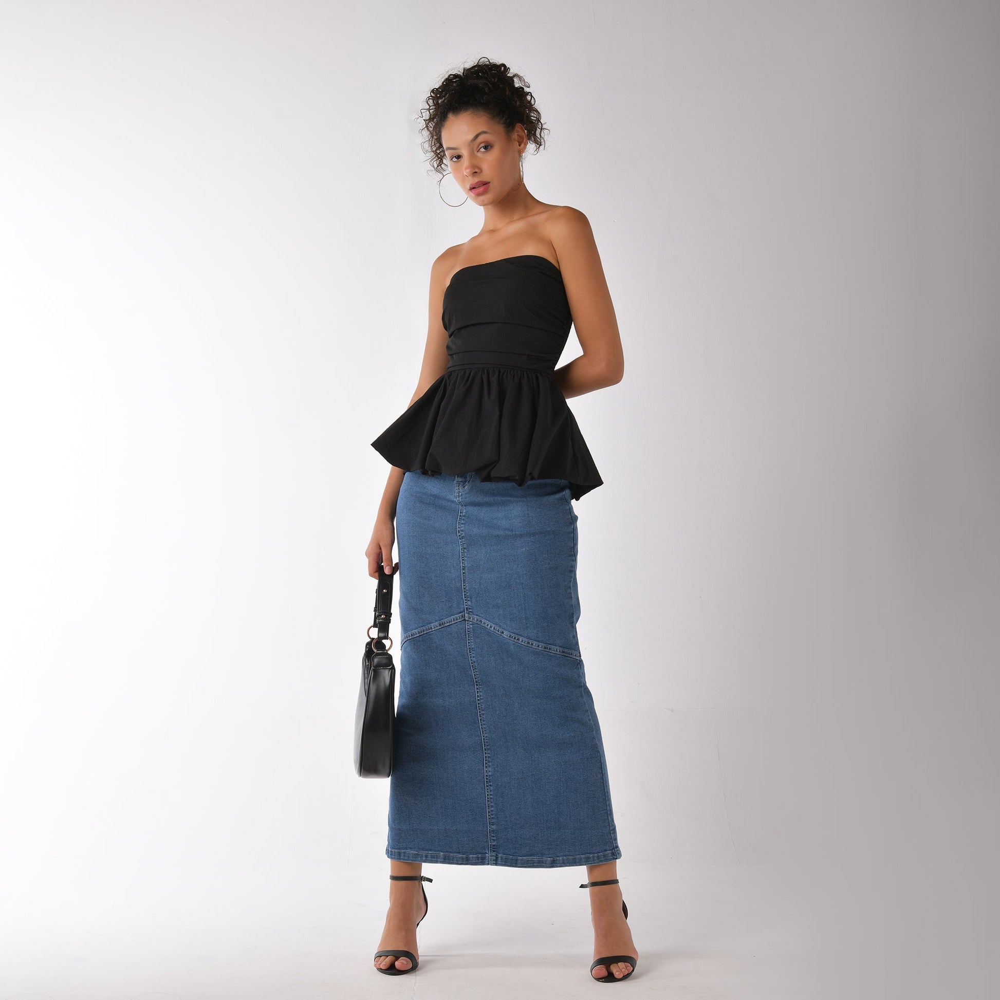 Black Off-shoulder Bubble Top