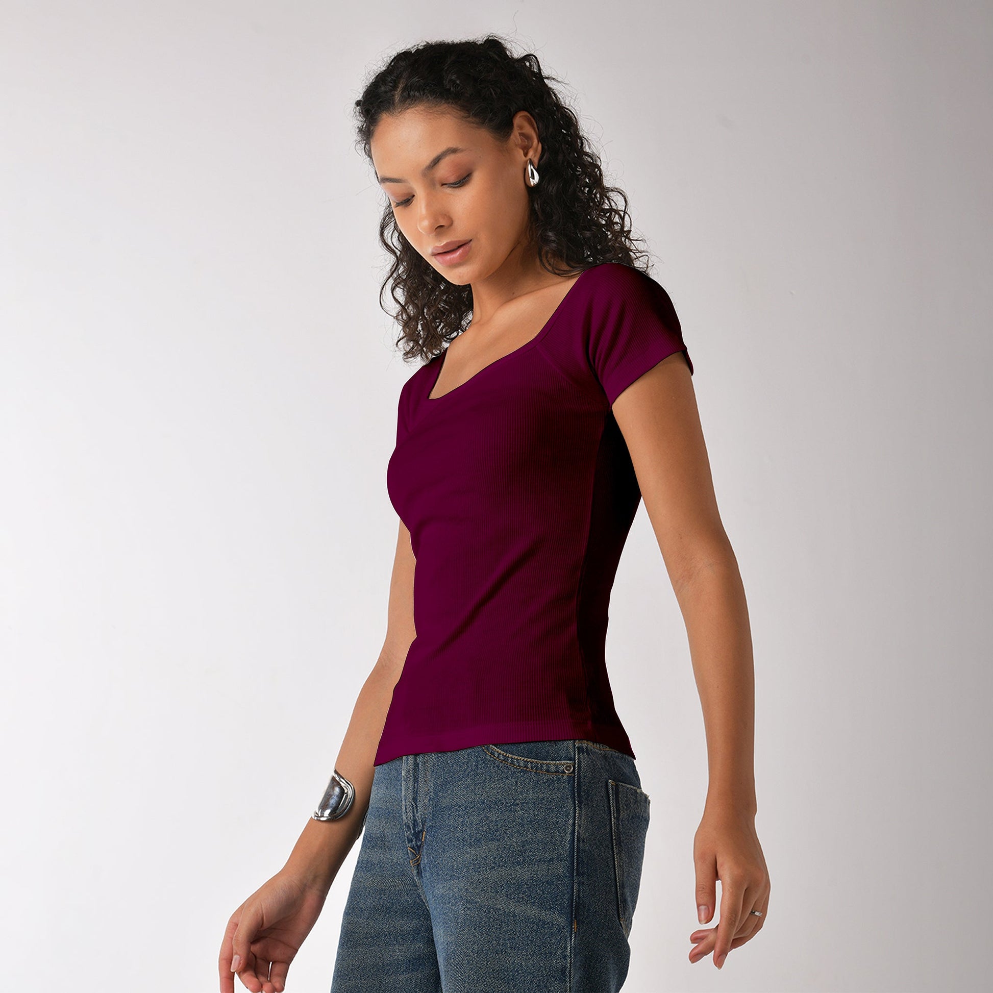 Wine Square Neck Top
