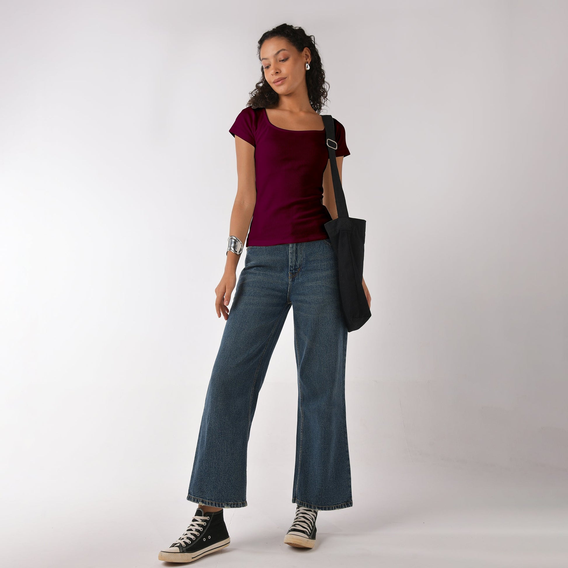 Wine Square Neck Top