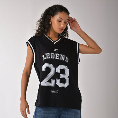 Black graphic printed basketball style vest