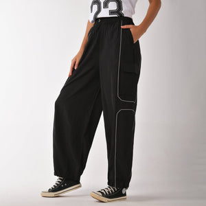 Black Piping Air Parachute Pants