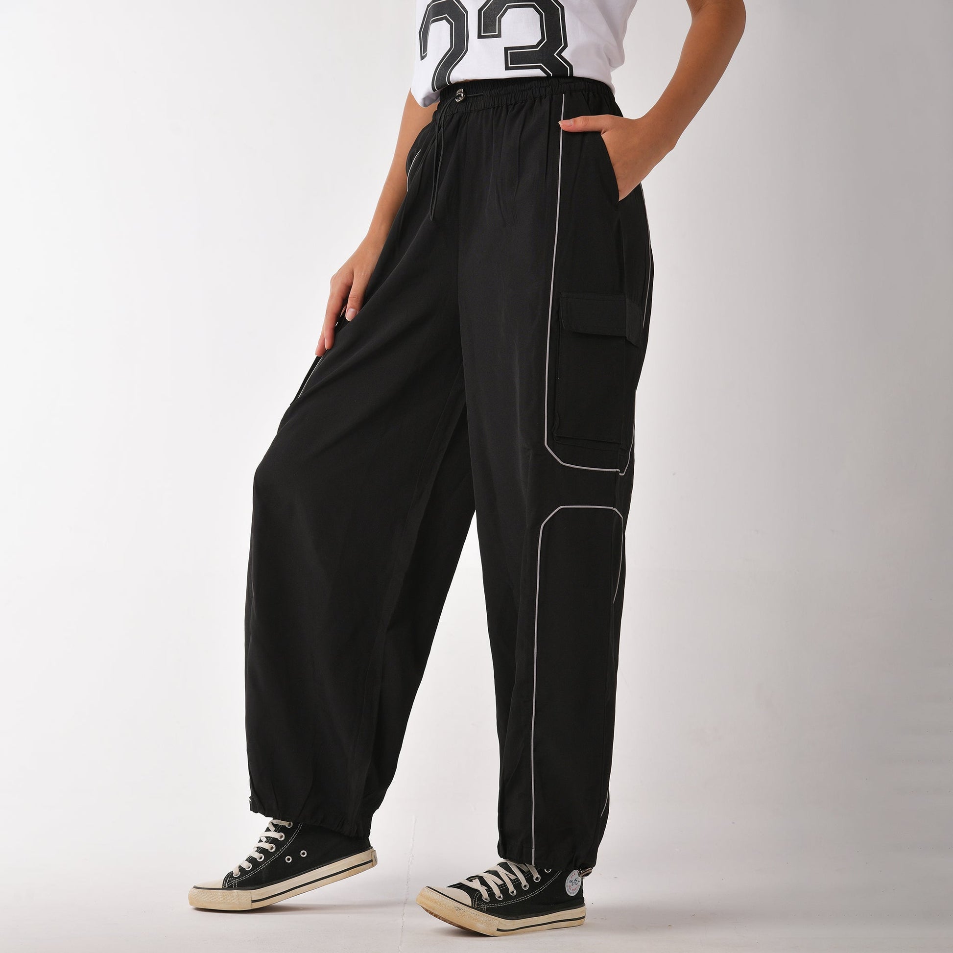Black Piping Air Parachute Pants