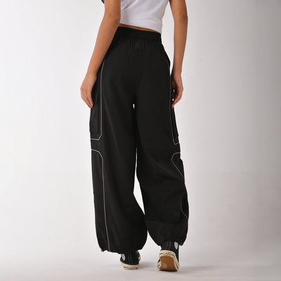 Black Piping Air Parachute Pants