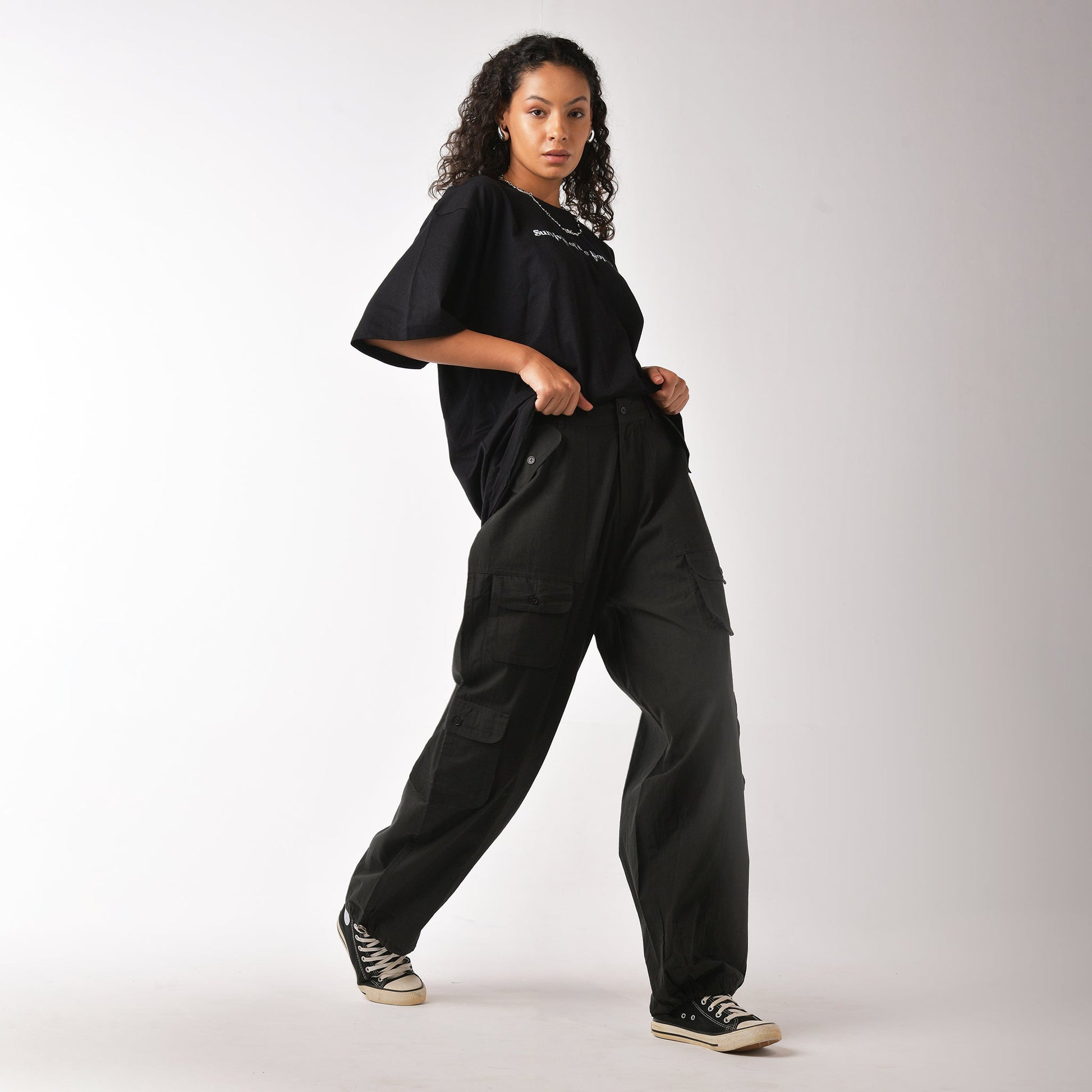 Olive baggy fit cargo pant with belt