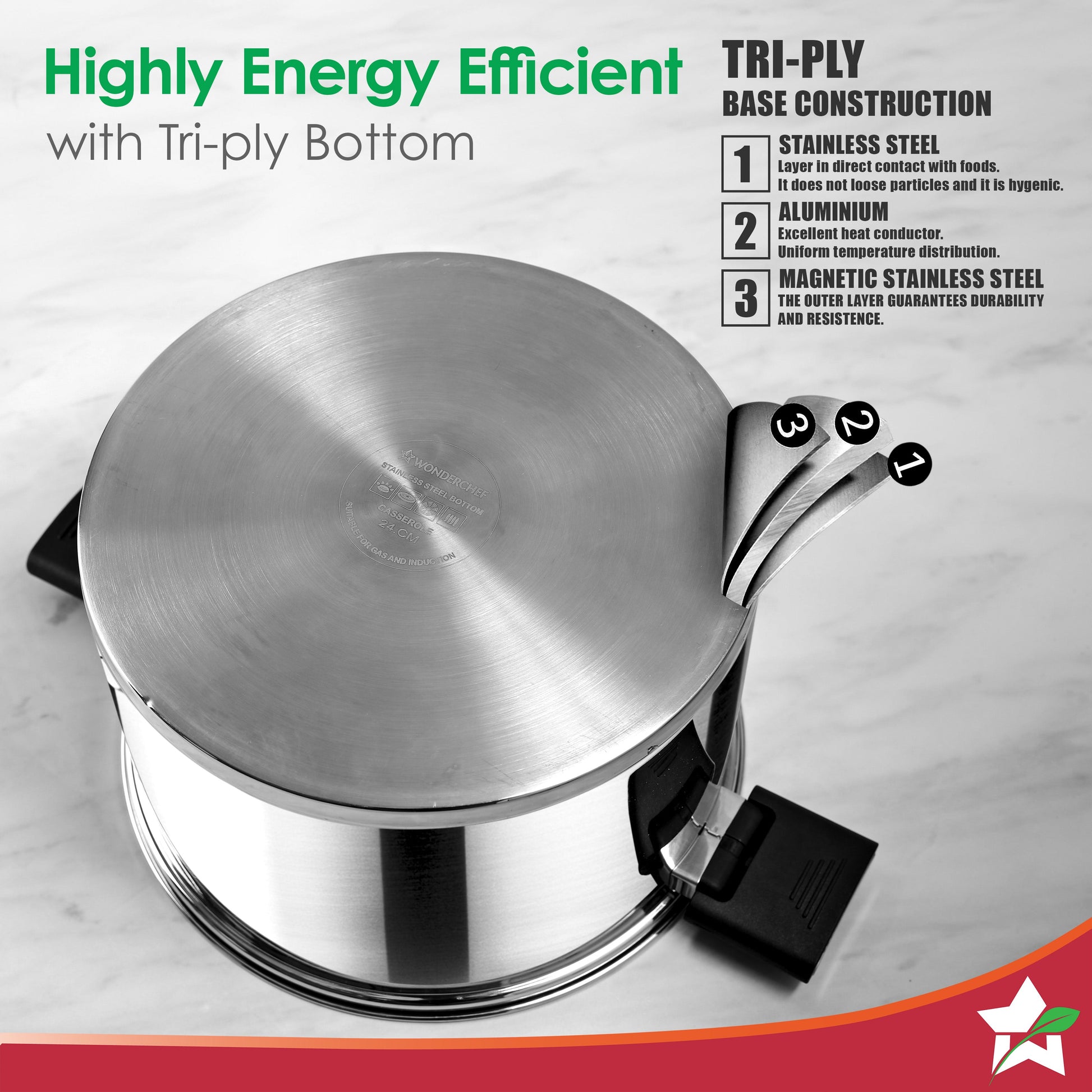 Click and Cook Stainless Steel Casserole 3 Pc Set |