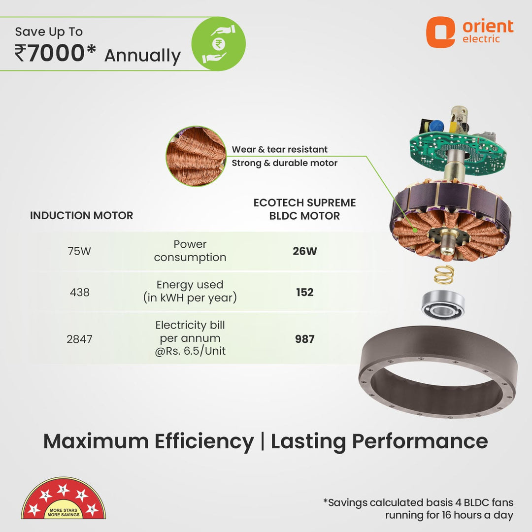 EcoTech Supreme 1200mm Energy Efficient BLDC Ceiling Fan