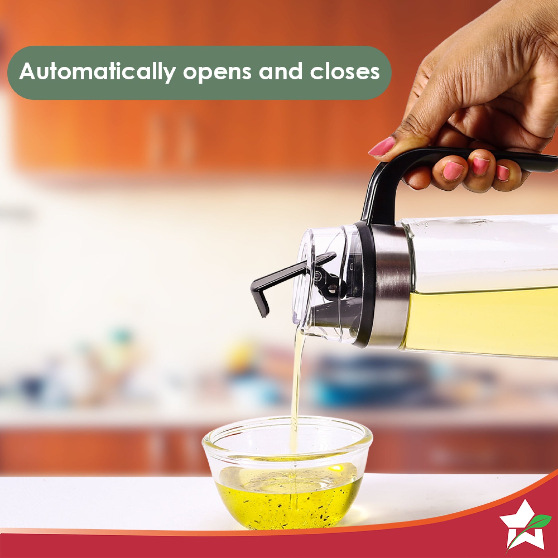 Glass Oil Pourer with Nozzle and Lid, by blacktree