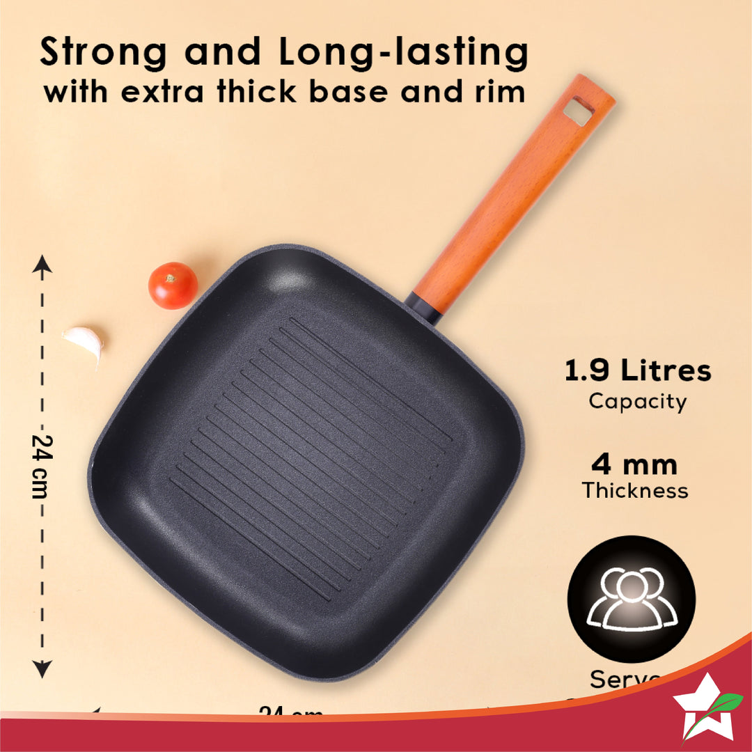 Caesar 24 cm Non-stick Grill Pan with Wooden Handle