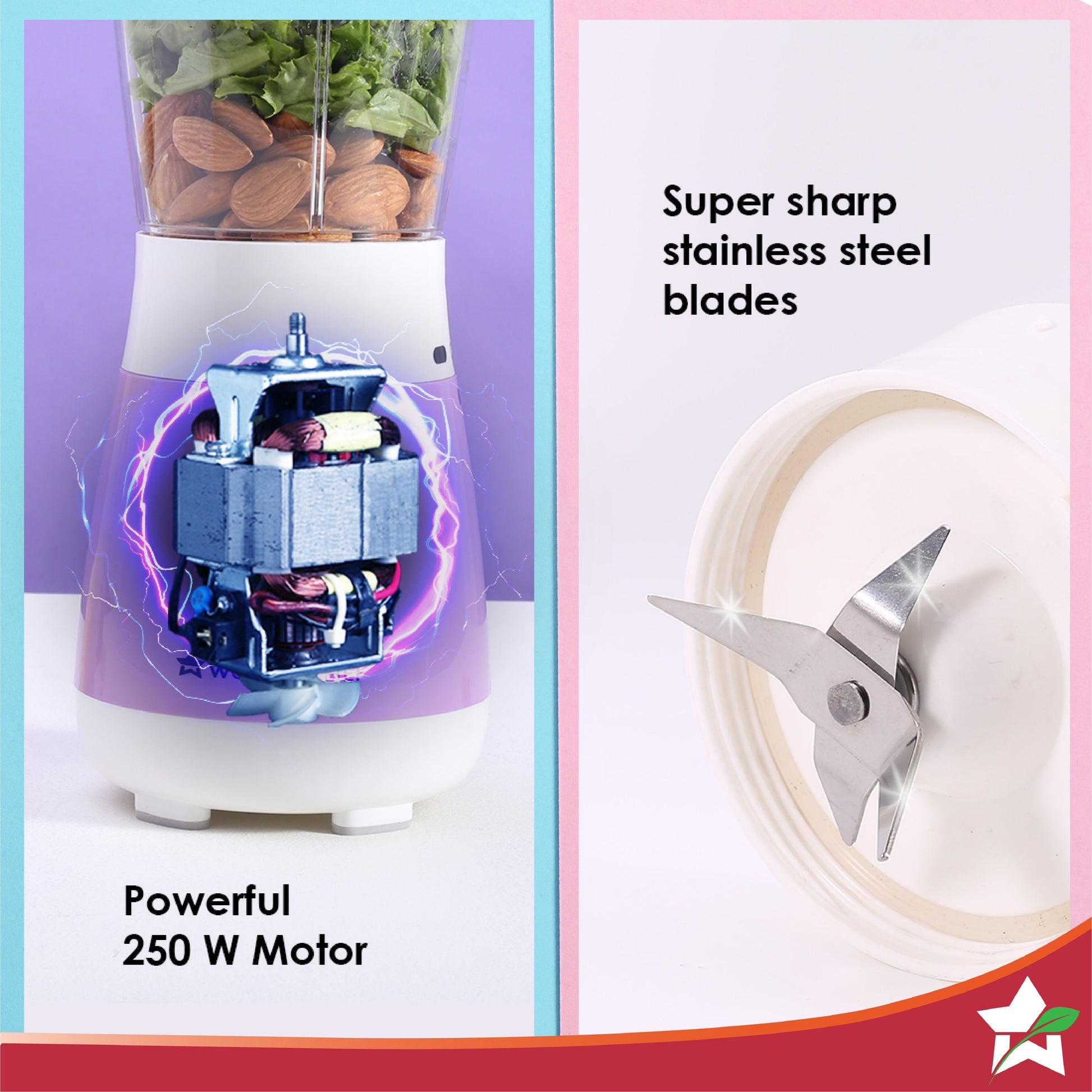 Wonderchef Renewed Orchid Personal Blender, 250W Copper Motor, 600ml Transparent Jar, Stainless