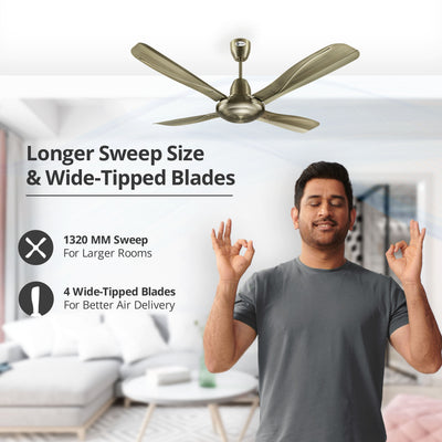 Stallion 1320mm Wide Tipped and Electroplated Finish Blades Ceiling Fan