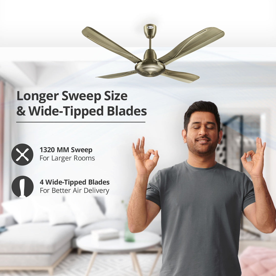 Stallion 1320mm Wide Tipped and Electroplated Finish Blades Ceiling Fan