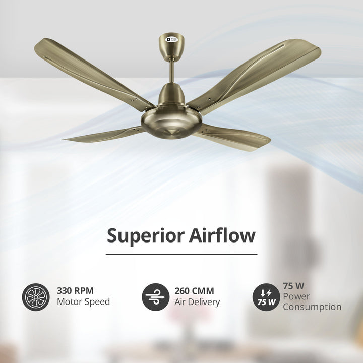 Stallion 1320mm Wide Tipped and Electroplated Finish Blades Ceiling Fan