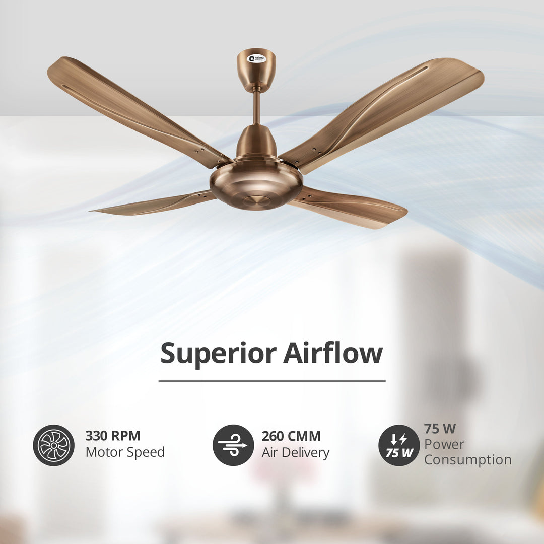 Stallion 1320mm Wide Tipped and Electroplated Finish Blades Ceiling Fan