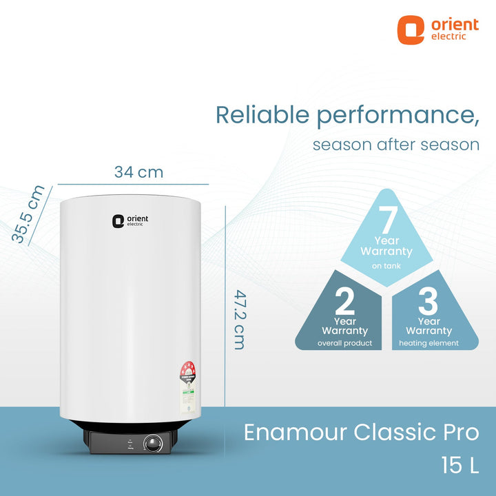 Enamour Classic Pro 5 Star Rated Polymer Storage Water Heater (Geyser) | Vertical Geyser