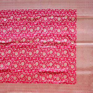 Raspberry Red Banarasi Kadwa Jaal Handloom Silk Saree