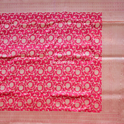 Raspberry Red Banarasi Kadwa Jaal Handloom Silk Saree