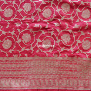 Raspberry Red Banarasi Kadwa Jaal Handloom Silk Saree