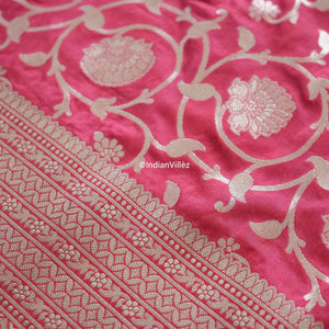 Raspberry Red Banarasi Kadwa Jaal Handloom Silk Saree