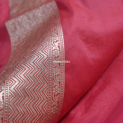 Raspberry Red Banarasi Kadwa Jaal Handloom Silk Saree